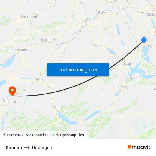 Knonau to Düdingen map
