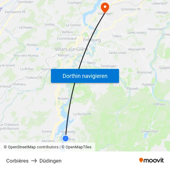 Corbières to Düdingen map
