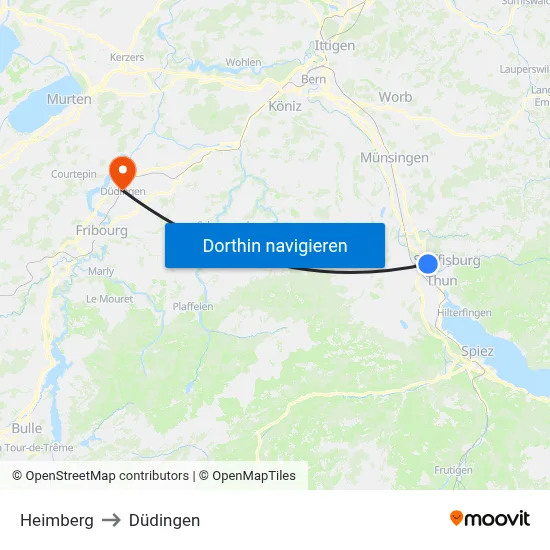 Heimberg to Düdingen map