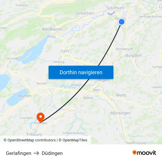 Gerlafingen to Düdingen map