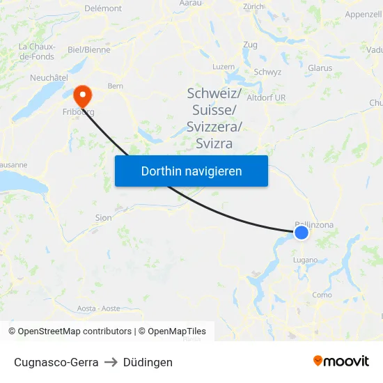 Cugnasco-Gerra to Düdingen map