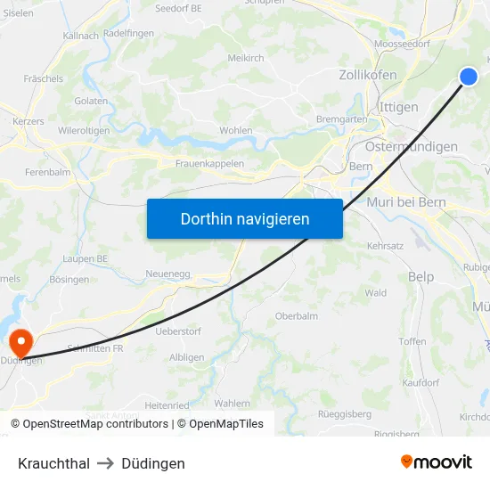 Krauchthal to Düdingen map