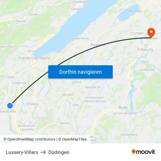 Lussery-Villars to Düdingen map