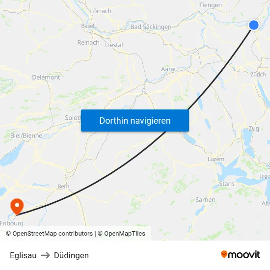 Eglisau to Düdingen map
