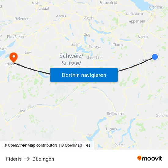 Fideris to Düdingen map
