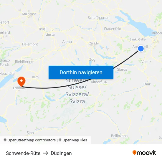 Schwende-Rüte to Düdingen map