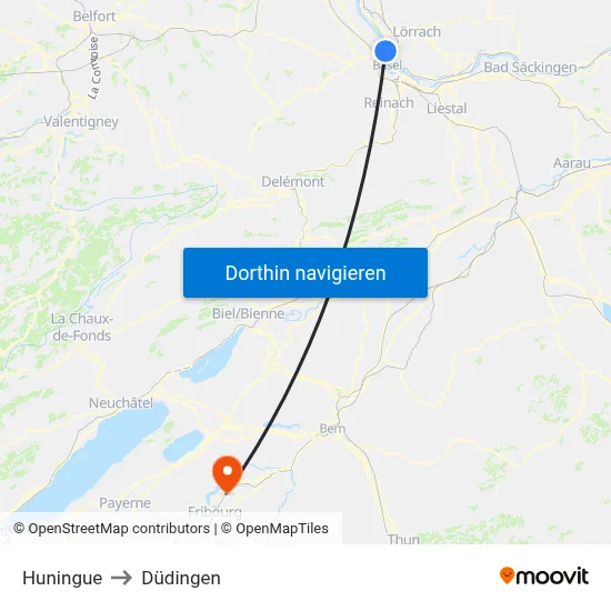 Huningue to Düdingen map