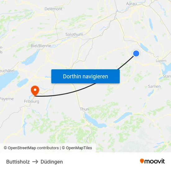 Buttisholz to Düdingen map