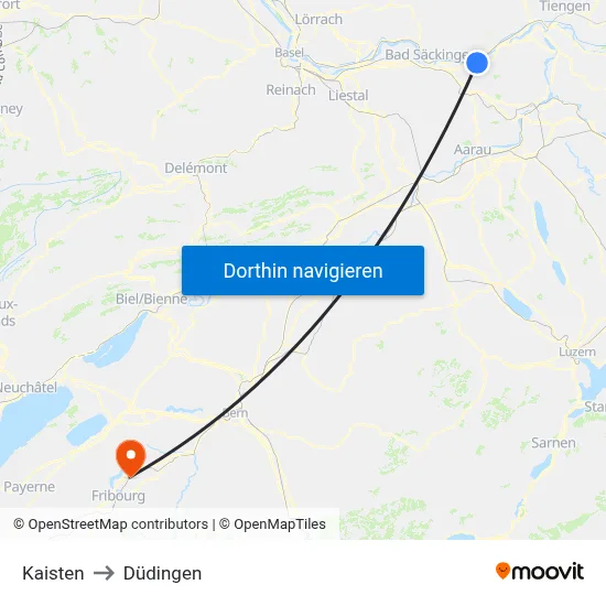 Kaisten to Düdingen map