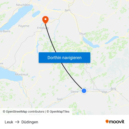 Leuk to Düdingen map