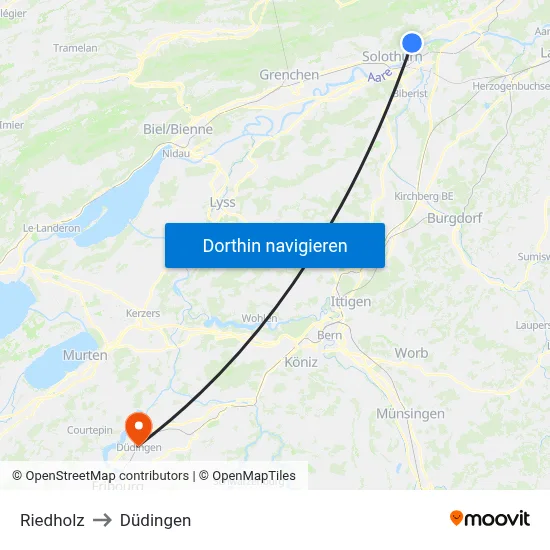 Riedholz to Düdingen map