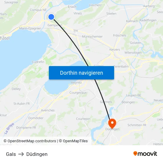 Gals to Düdingen map