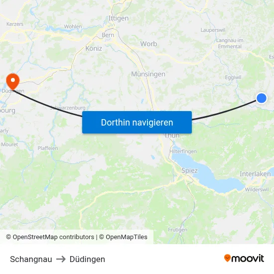 Schangnau to Düdingen map