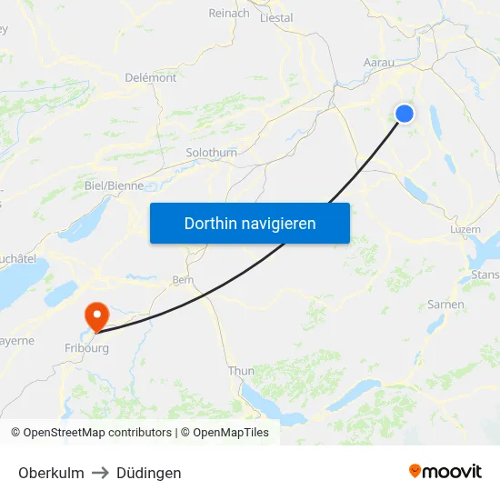 Oberkulm to Düdingen map