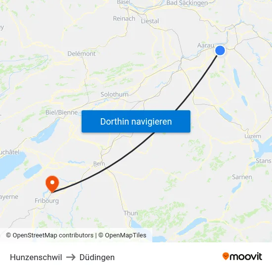 Hunzenschwil to Düdingen map