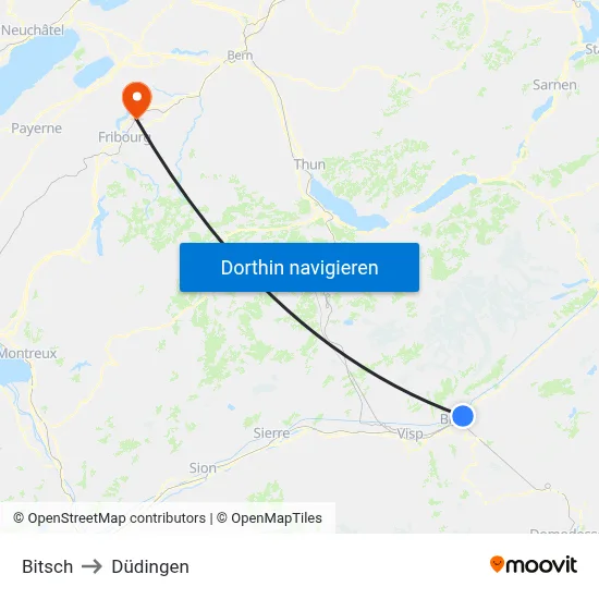 Bitsch to Düdingen map