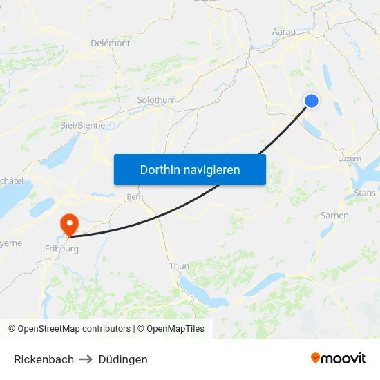 Rickenbach to Düdingen map