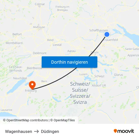 Wagenhausen to Düdingen map