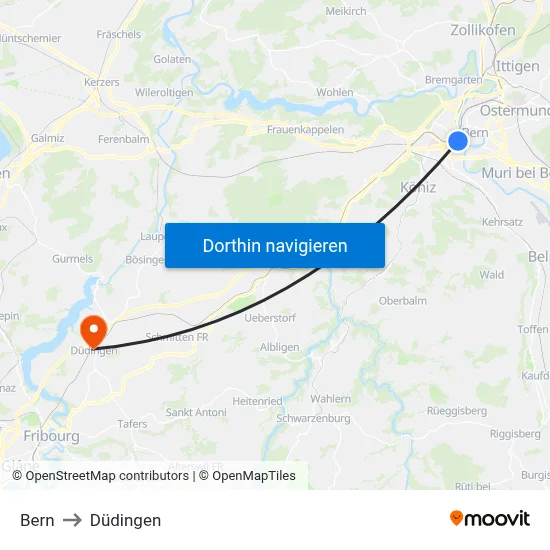 Bern to Düdingen map