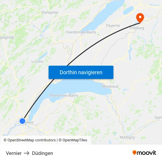 Vernier to Düdingen map