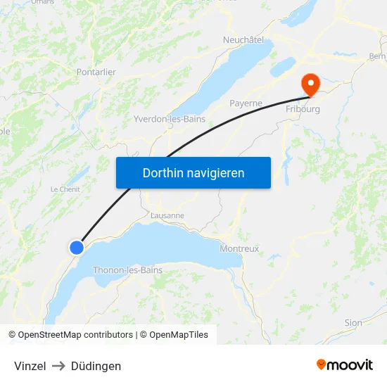 Vinzel to Düdingen map