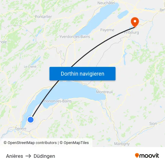 Anières to Düdingen map