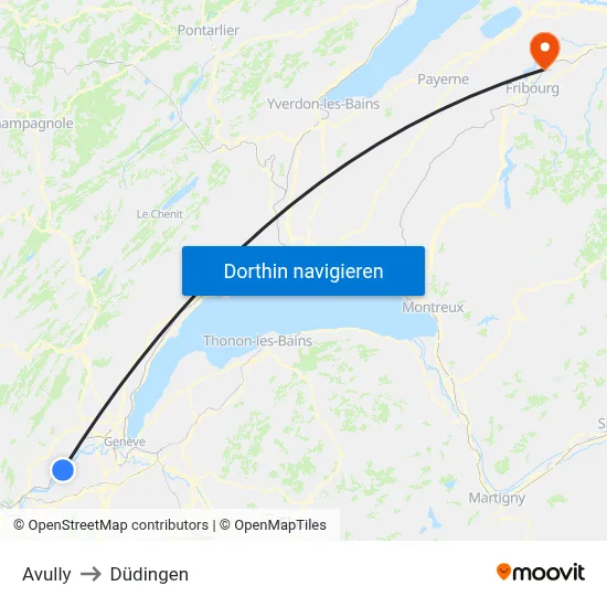 Avully to Düdingen map