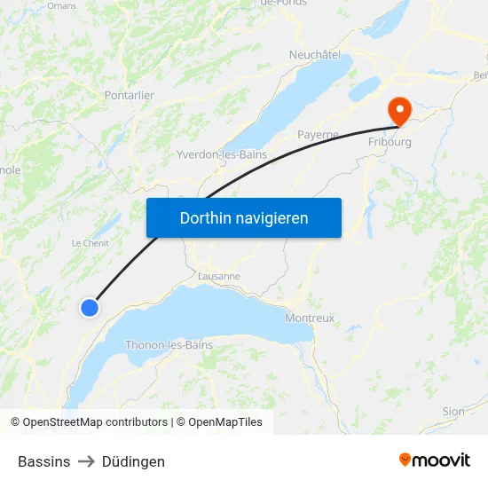 Bassins to Düdingen map