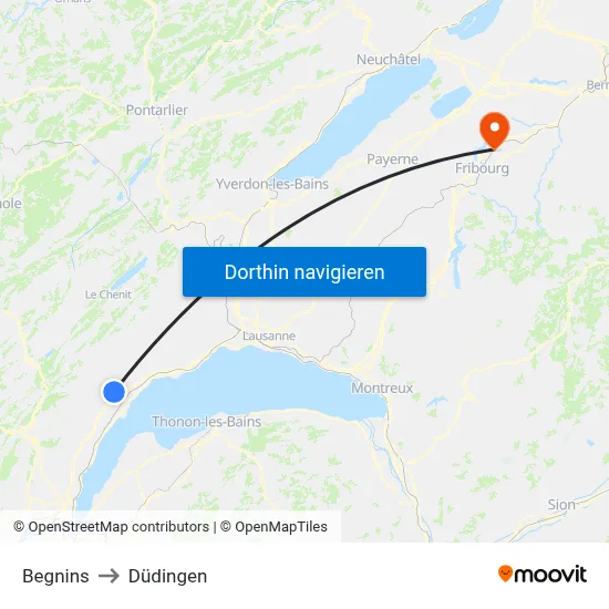 Begnins to Düdingen map