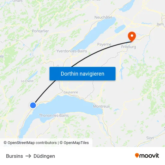 Bursins to Düdingen map