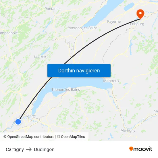 Cartigny to Düdingen map
