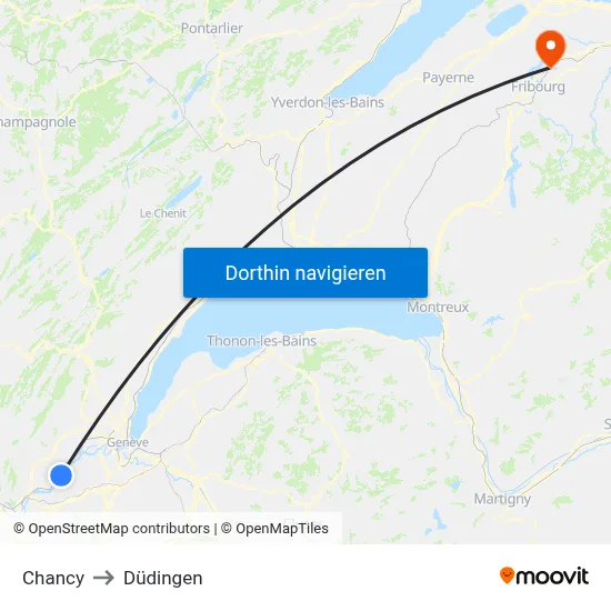 Chancy to Düdingen map