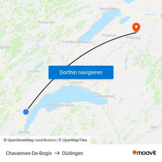 Chavannes-De-Bogis to Düdingen map