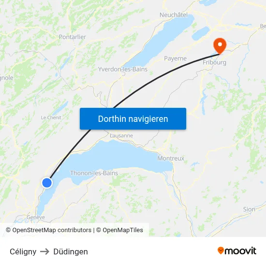 Céligny to Düdingen map