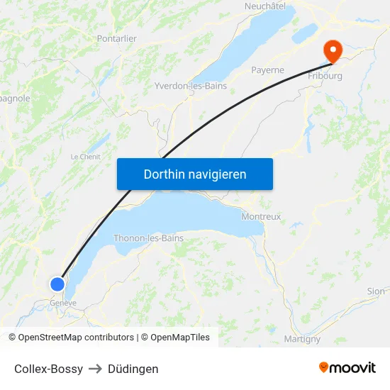 Collex-Bossy to Düdingen map