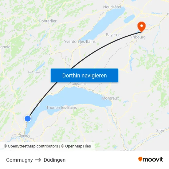Commugny to Düdingen map