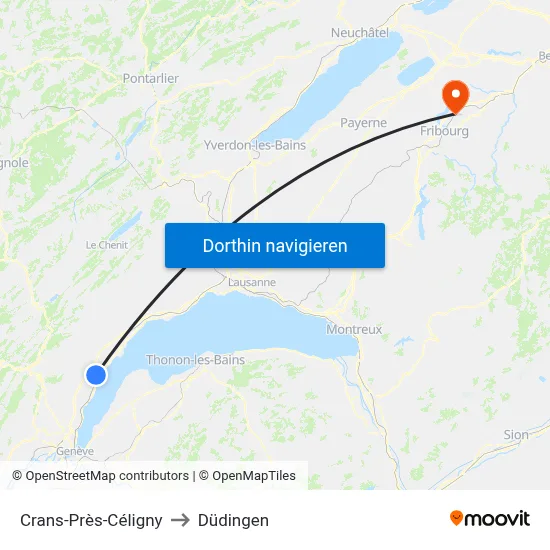 Crans-Près-Céligny to Düdingen map