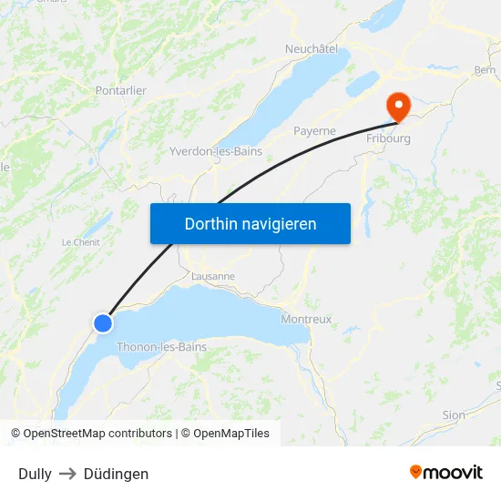 Dully to Düdingen map