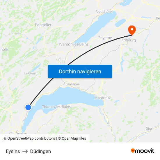 Eysins to Düdingen map