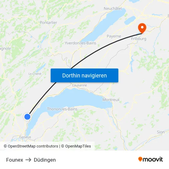 Founex to Düdingen map