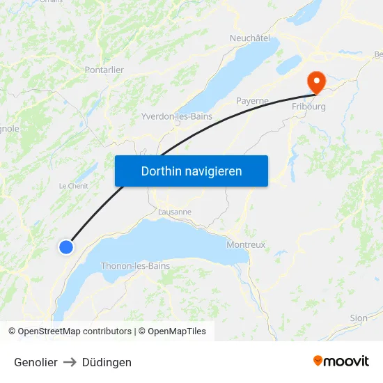 Genolier to Düdingen map