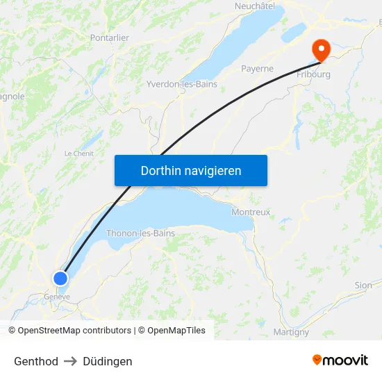 Genthod to Düdingen map