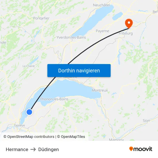 Hermance to Düdingen map