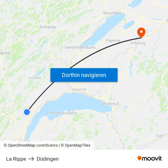 La Rippe to Düdingen map