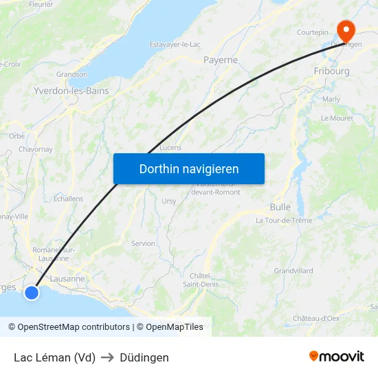 Lac Léman (Vd) to Düdingen map