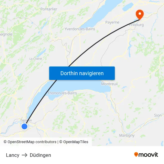 Lancy to Düdingen map