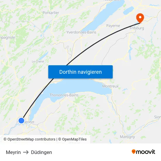Meyrin to Düdingen map
