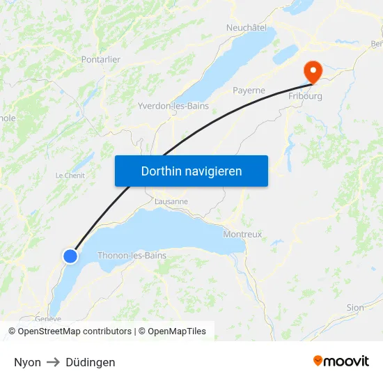 Nyon to Düdingen map
