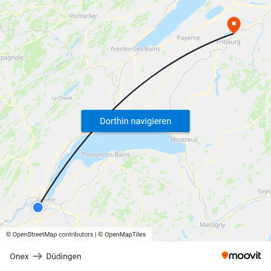 Onex to Düdingen map
