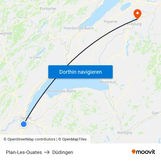 Plan-Les-Ouates to Düdingen map